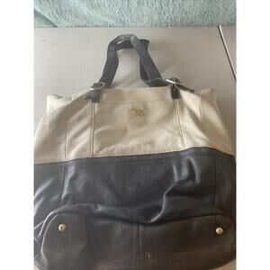 EMMA FOX Black White Leather Shoulder Cute Hobo Bag LARGE Handbag Purse PreOwned